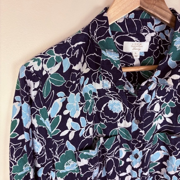 Charter Club Luxury 100% Linen Blue Green Floral Button Down Shirt - Picture 6 of 9